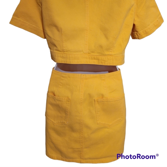 NWT Only Cut Out Dress M Denim Orange Closes with Metal Buttons in Front - Picture 8 of 13